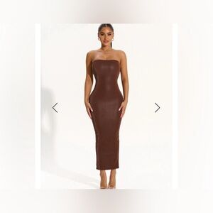 NAKED WARDROBE strapless tube brown midi dress size small